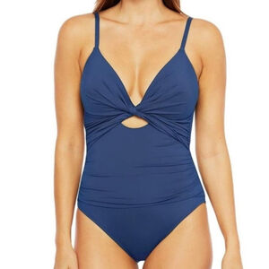 LA BLANCA Island Goddess Twist Keyhole one piece bathing suit adj straps size 16